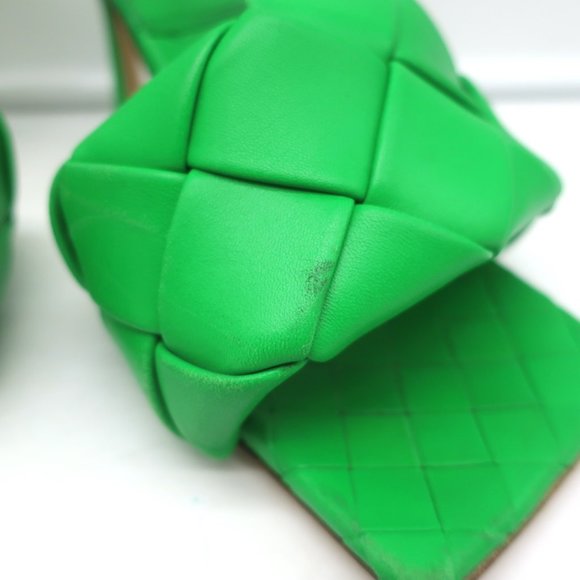 BOTTEGA VENETA LIDO MULES GRASS INTRECCIATO LEATHER SIZE 37.5 HIGH HEEL SANDALS - Picture 5 of 12